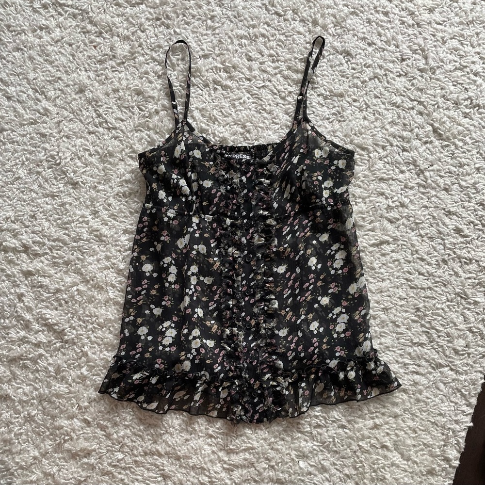 Express Floral Slightly Sheer Tank Top XS